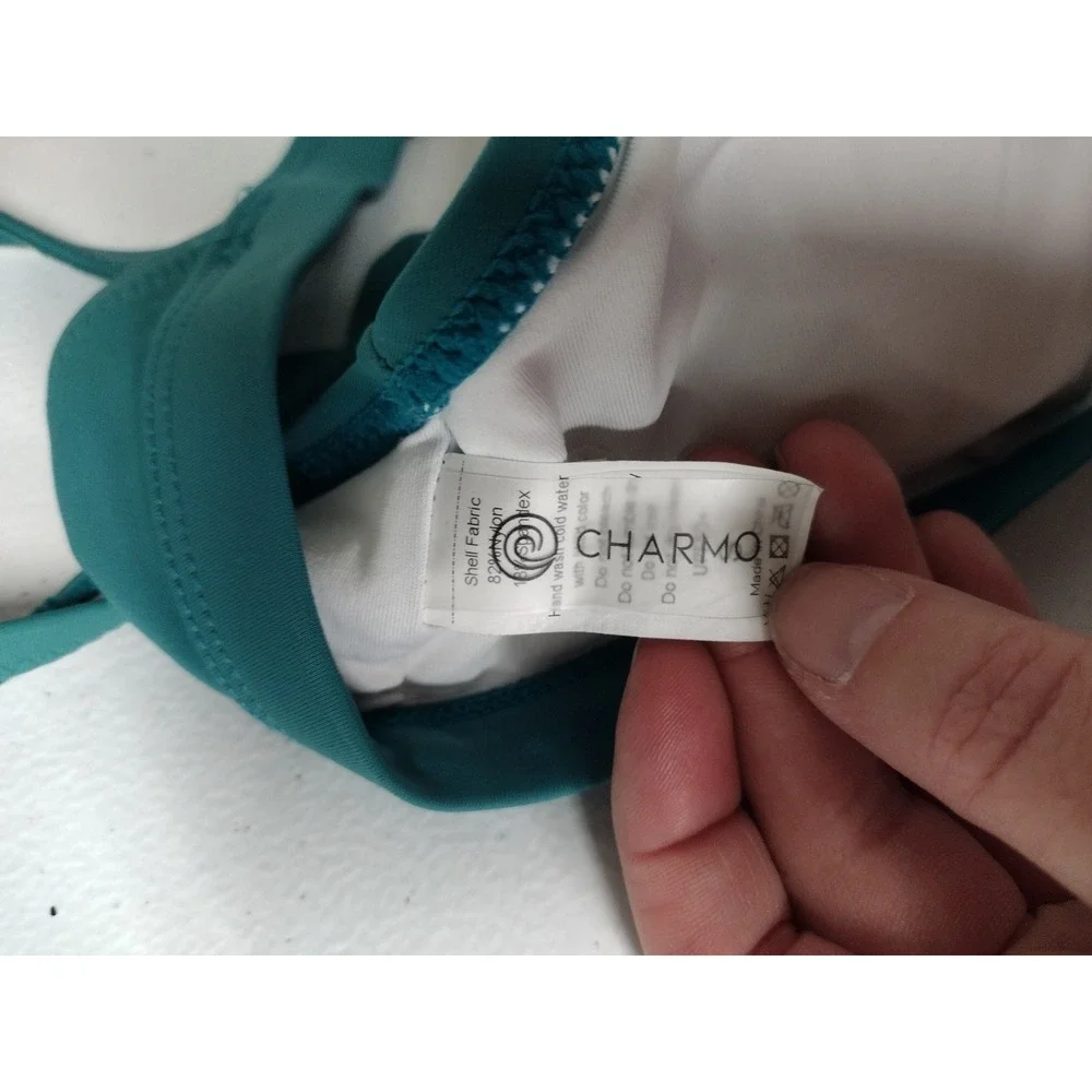 Charmo Teal Green Scalloped Bikini Top Adjustable Straps UPF 50+ Small